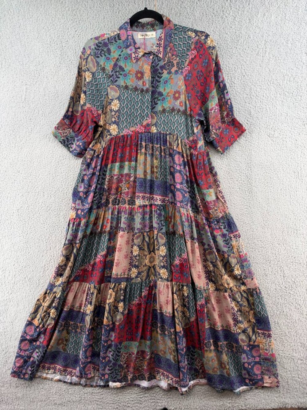 Natural Life Patchwork Floral Shirt Maxi Dress XS NWT